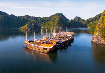 Tourist boat on Cat Ba Bay Vietnam - obrazy, fototapety, plakaty