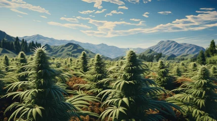 Fotobehang Gras A field of cannabis. Generative AI.