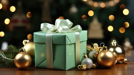 Fototapeta na wymiar Christmas gift, Christmas theme, Green colors. Generative AI.