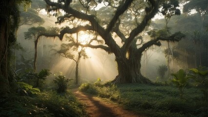 misty morning in the forest