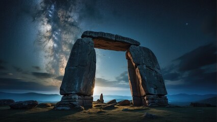 ancient historical stones ruins of the castle background photo at night
