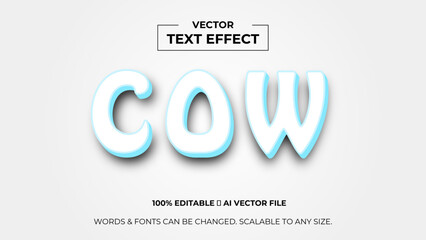 Cow 3d editable text effect premium vector. Editable text style effect. 3d cover of business presentation banner for sale event night party. vector illustration