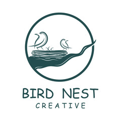 Bird's Nest Logo Design, Bird House Vector For Eggs, Simple modern and elegant bird nest logo, logo for nature photographer, startups, or a business logo with a nature theme