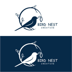 Bird's Nest Logo Design, Bird House Vector For Eggs, Simple modern and elegant bird nest logo, logo for nature photographer, startups, or a business logo with a nature theme