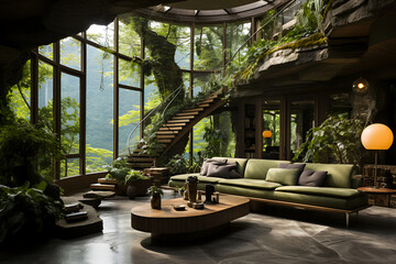 Fototapeta premium Interior of jungle house generated AI