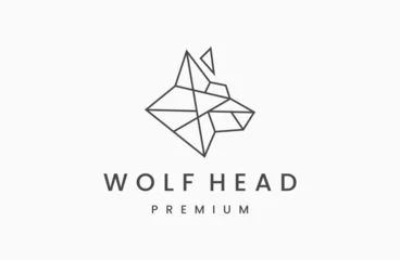 Poster  geometric wolf head logo design template © Syifah
