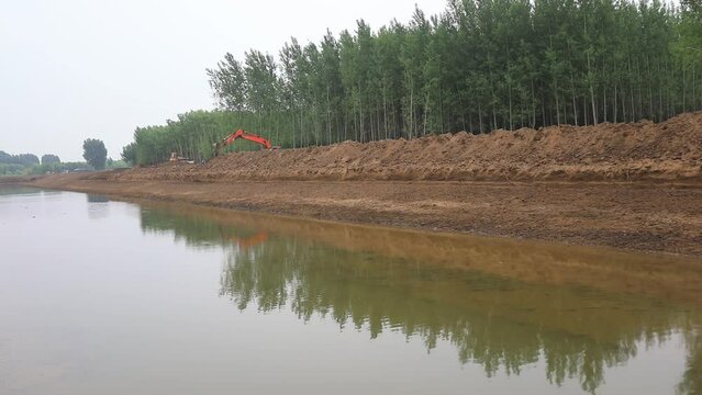 Construction site of flood control project, North China