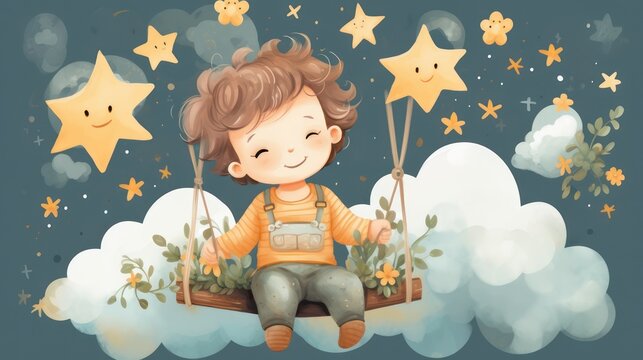 Children's cartoon design, pastel painting art for bedroom walls or book covers, cute and adorable.