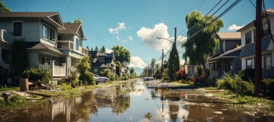 Fototapeta na wymiar Flooded town. Generative AI technology.