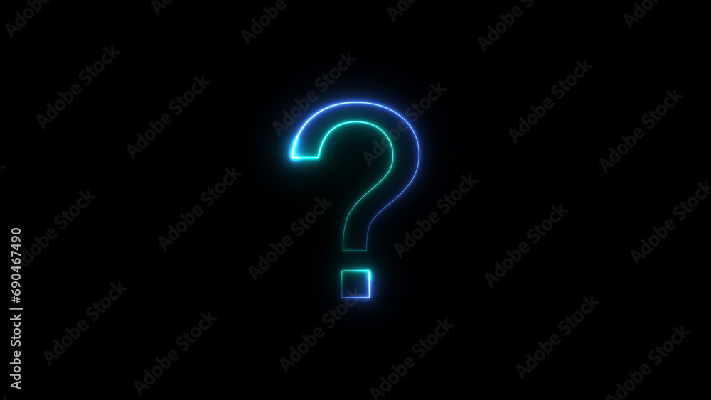 Poster neon question mark. neon sign in the shape of a question mark. glowing neon question sign, outline q