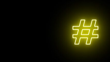 Neon glowing Hashtag symbol. Hashtag icon. Concept of number sign, social media, blogging. Trend modern logotype design.