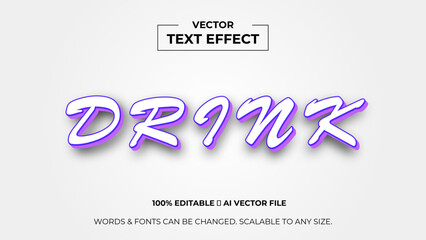 Fototapeta premium Drink 3d editable text effect premium vector. Editable text style effect. 3d cover of business presentation banner for sale event night party. vector illustration