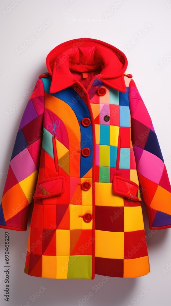 Aufkleber a red coat with a colorful pattern. generative ai.