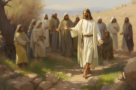 Oil painting of Jesus Christ and his twelve disciples