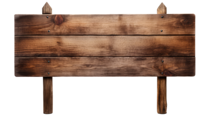 Blank rustic wooden sign board isolated on white background.