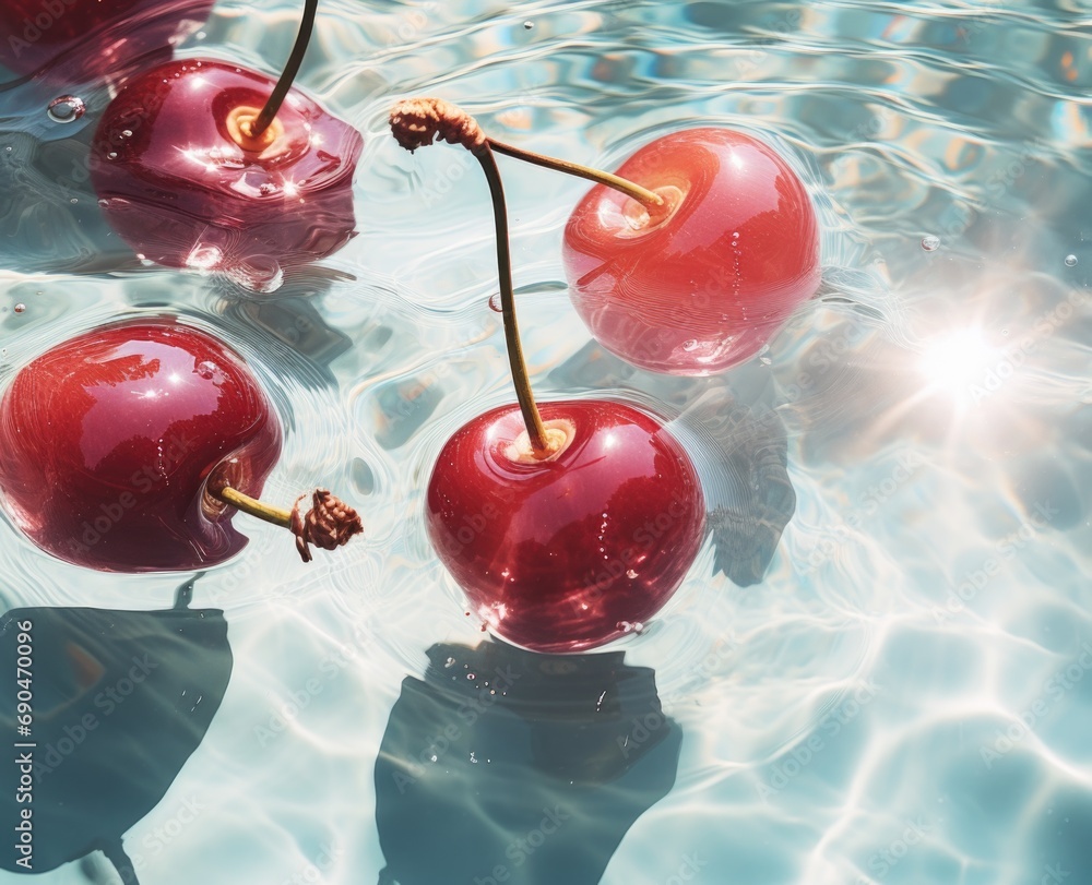 Aufkleber cherries floating in a pool of water. generative ai.
