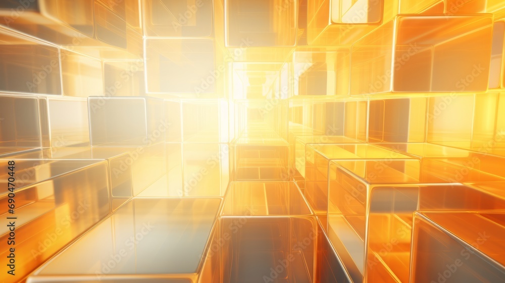 Poster vibrant orange and yellow translucent blocks: precise alignment for futuristic tech background - 3d 