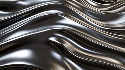 Smelted Molten Waves Of Silver Industrial Metallic Abstract Chrome Reflective Background, Generated with AI.