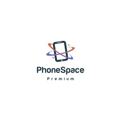 Phone space logo concept, phone saturn logo icon template