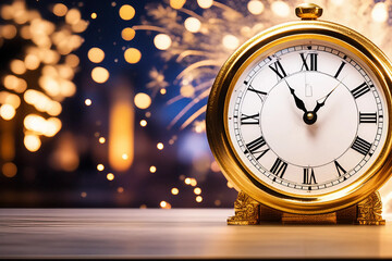 Obraz na płótnie Canvas Happy New Year 2024 golden clock design on dark background