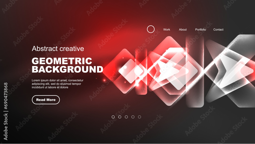 Aufkleber abstract background landing page, geometric shape illuminated with glowing neon light on dark backgr