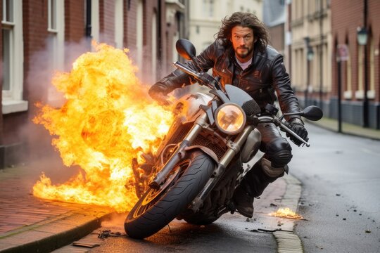  Motorcycle Stunt Rider in Explosive Action