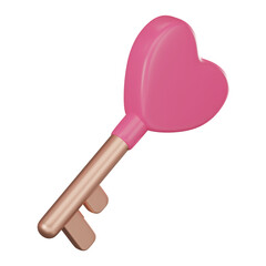 Unlock Love, Golden and Pink Key heart for Valentine's Day. 3D Render
