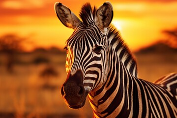 Naklejka premium profile of a zebra on a grass plain,Generative AI