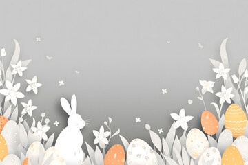 easter card, easter bunny with eggs, easter eggs and flowers, easter eggs in a basket, easter eggs and flowers on a white background, easter wall paper and background for social media - Powered by Adobe