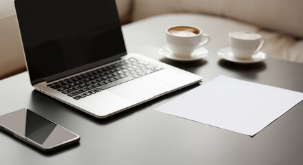 Fototapeta premium laptop and cup of coffee