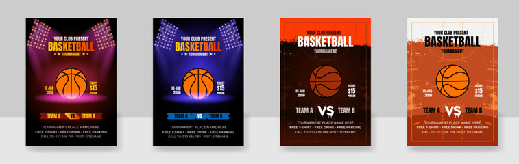 A set of Vector illustration of a poster template for a basketball tournament, an Vector Icon of a basketball on a poster