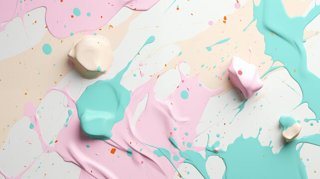 Big pastel paint blobs in abstract splatter background