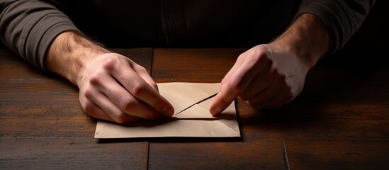 Man folding blank letter for mailing.