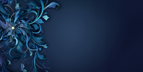 Fototapeta na wymiar abstract blue background with flowers, a 3d dark blue gradient banner swirl with mixed