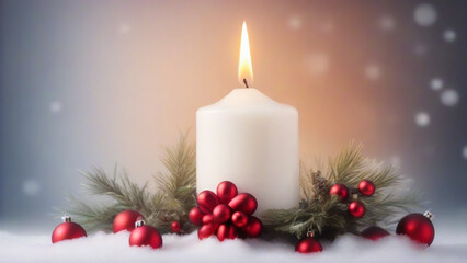 Fototapeta na wymiar Festive Glow: Embracing Winter Magic with Christmas Candles and Snow
