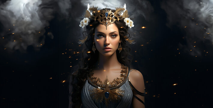 portrait of a woman in the night, portrait of a woman, a picture of Achlys the Greek primordial goddess