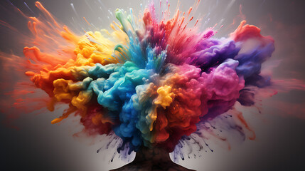 Colorful Mind Burst: A Vibrant Explosion of Powder on a Dark Canvas, Generative AI.