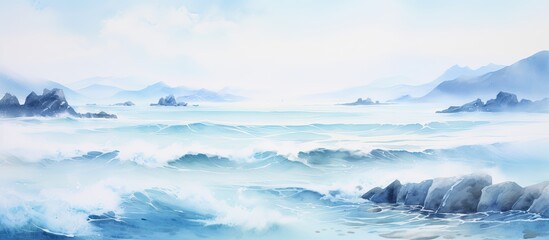 Watercolor painting of a seascape.