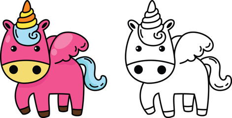 Illustration of colorful cartoon character unicorn