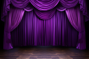 Royal purple stage curtains, downstage and main valance of theatre - obrazy, fototapety, plakaty
