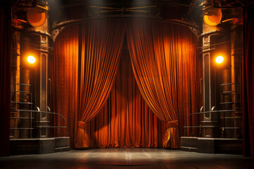 Electrical age stage curtains, downstage and main valance of theatre