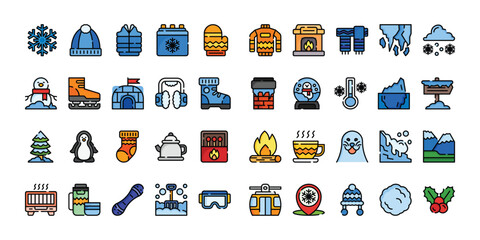 Fototapeta premium Winter Icon Set With Filled Style