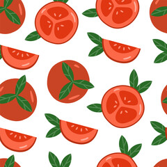 Flat whole and slice of tomato seamless pattern