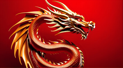 Fototapeta premium Chinese gold dragon on red background. Festival in china. 