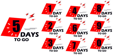 Countdown of days 1,2,3,4,5,6,7,8,9,10. The days left badges. A countdown is going on, one day I left a badge and a label to calculate the date of work. Offer timer,