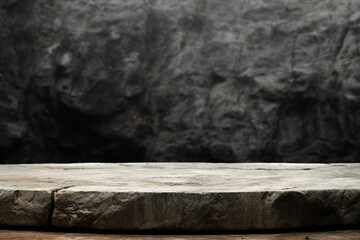 A Concrete Moulding, Showing a Very Old Semi Circle Base with Imprints and Grit to the Surface, For a Product Display with a Natural Stone Blurred Foreground and Background.generative ai.