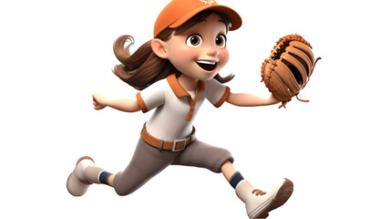 The sporty girl is playing the baseball and ready to throw the ball 3d rendering isolated on white background. Generative Ai.