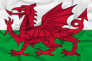 Flag Of Wales, Wales flag vector  illustration  National flag of Wales,  Wales  flag. fabric flag of Wales. - obrazy, fototapety, plakaty