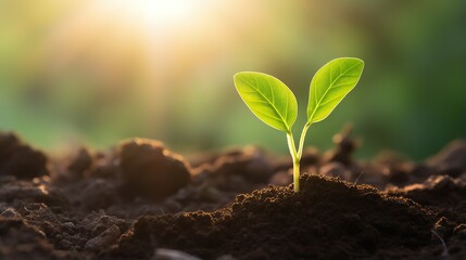 sequence of growth of young plants in nature and sunlight, natural tree growth.