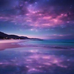 Fototapeta na wymiar Purple night sky sea